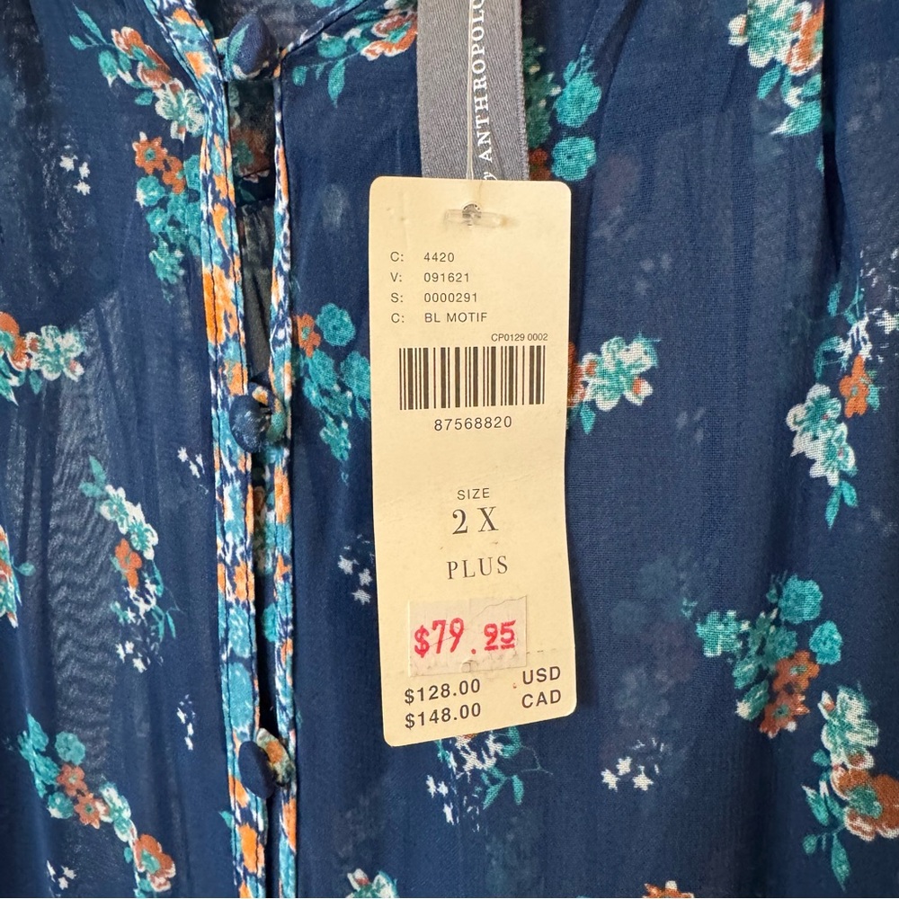 NWT Gorgeous Anthropologie Plus Size Sheer Floral Flowy Blouse - Picture 11 of 12